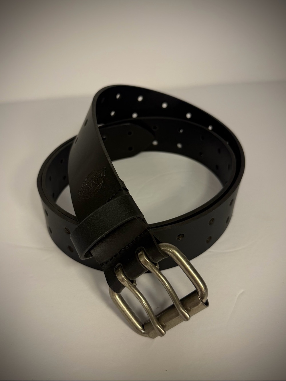 Dickies Black Leather Double-Prong Men's Belt